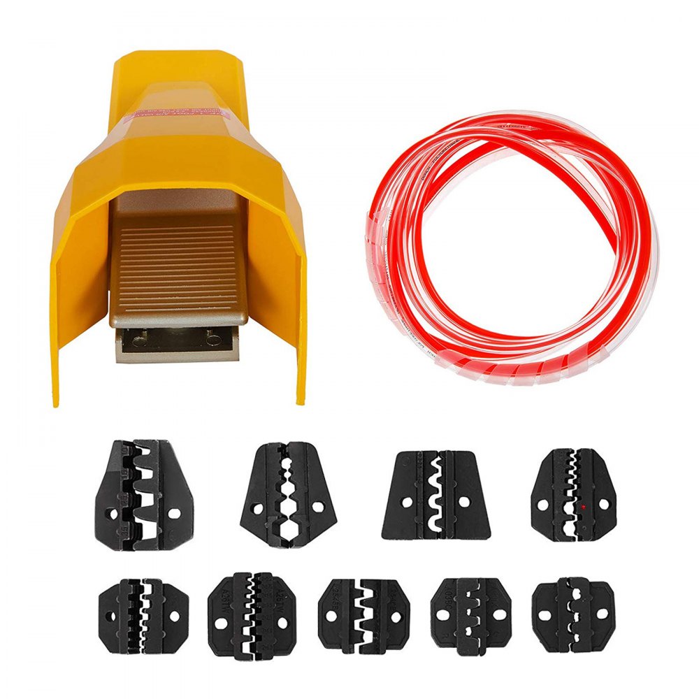 VEVOR Pinza a Crimpare Pneumatica Am-10, Macchina per Crimpare Terminali per Cavi Alimentata ad Aria per Crimpare Fino a 16 mm, Pinza per Crimpatura Pneumatica 10 Set Matrici per Terminali Elettrici