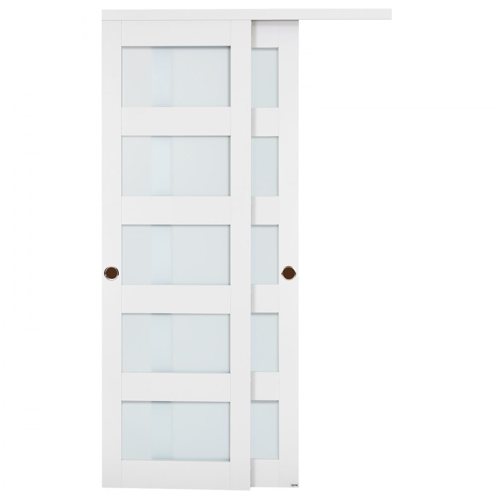 VEVOR Porta Scorrevole per Armadio, 1219 mm x 2032 mm, in Vetro Smerigliato a 5 Livelli con Kit Ferramenta, Lastra in Legno Massello e MDF con Superficie Impermeabile per Armadi Camere da Letto