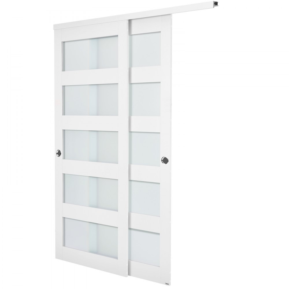 VEVOR Porta Scorrevole per Armadio, 1524 mm x 2032 mm, in Vetro Smerigliato a 5 Livelli con Kit Ferramenta, Lastra in Legno Massello e MDF con Superficie Impermeabile per Armadi Camere da Letto