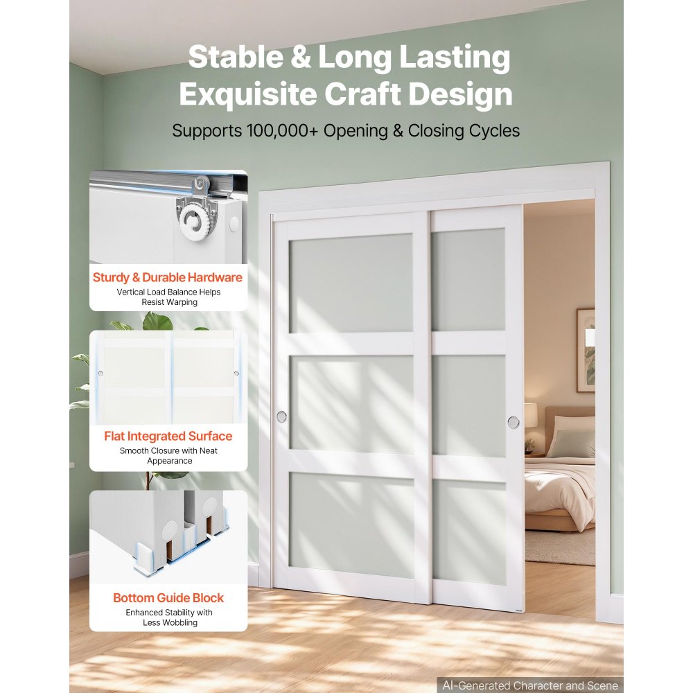 VEVOR Porta Scorrevole per Armadio, 1829 mm x 2032 mm, in Vetro Smerigliato a 5 Livelli con Kit Ferramenta, Lastra in Legno Massello e MDF con Superficie Impermeabile per Armadi Camere da Letto