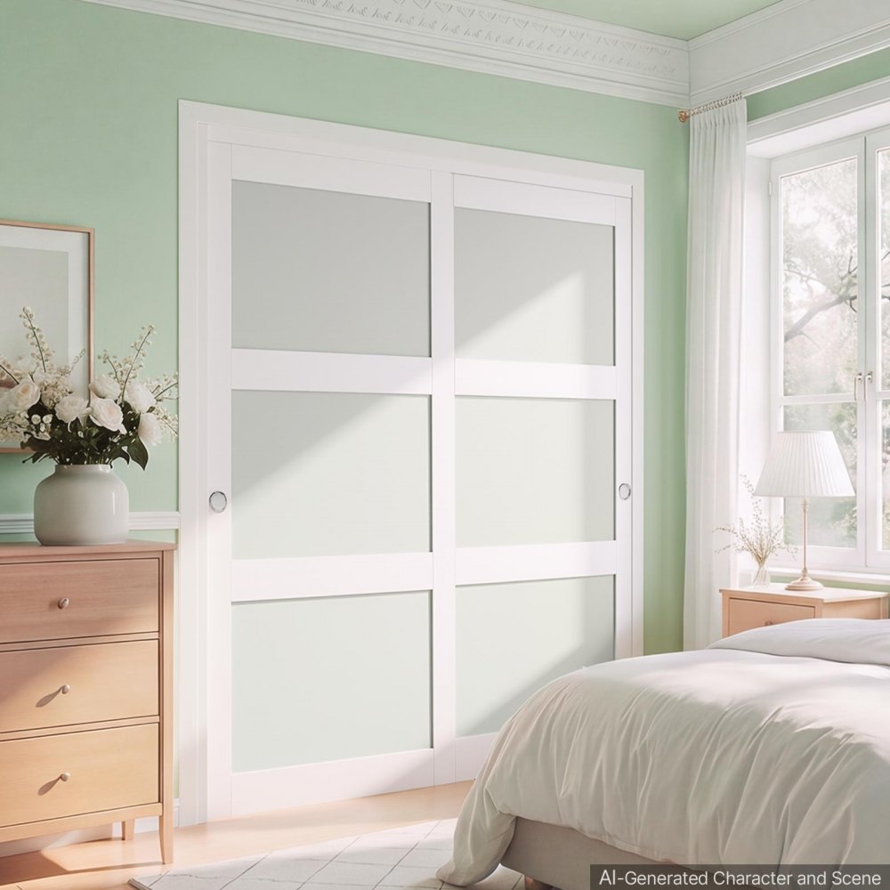 VEVOR Porta Scorrevole per Armadio, 1829 mm x 2032 mm, in Vetro Smerigliato a 5 Livelli con Kit Ferramenta, Lastra in Legno Massello e MDF con Superficie Impermeabile per Armadi Camere da Letto