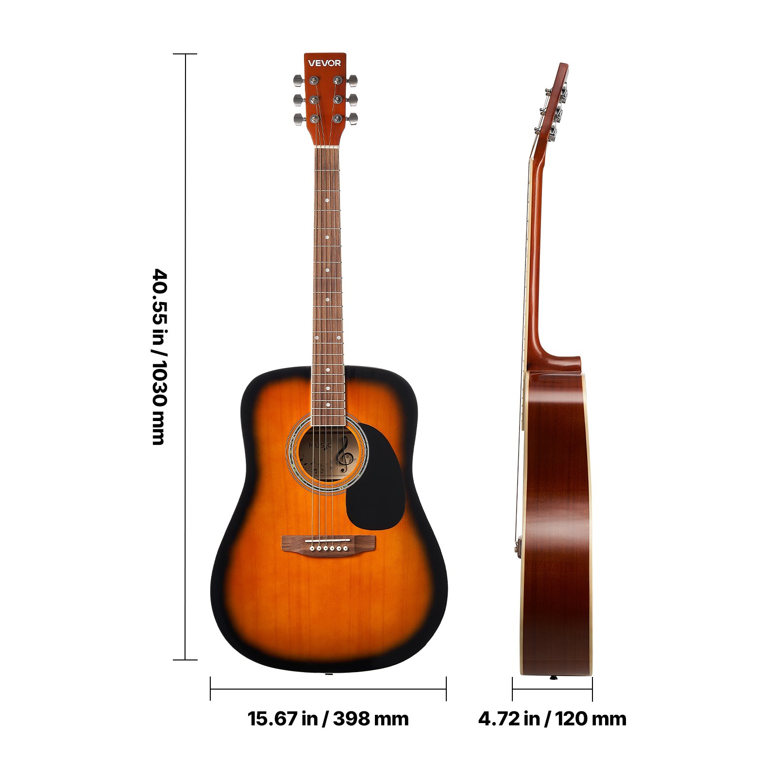 VEVOR Chitarra Acustica Dreadnought da 41 in / 1041,4 mm Chitarra Acustica 6 Corde Sunburst