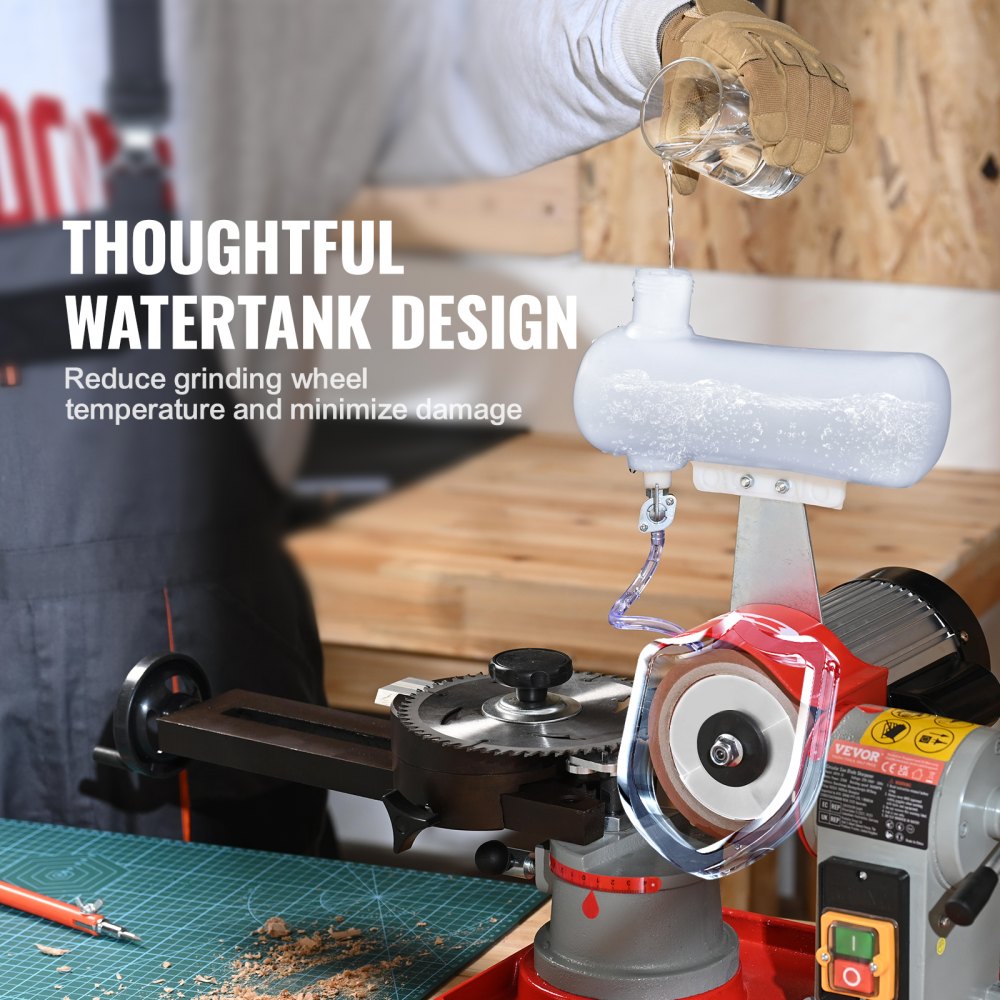 VEVOR Affilatrice Set di Lame per Seghe Circolari 370W, Affilalame ad Angolo Rotativo Serbatoio dell'Acqua 6 Centri Mola da 125 mm, Macchina Affilatura con l'Acqua per Lame con Punta in Metallo Duro