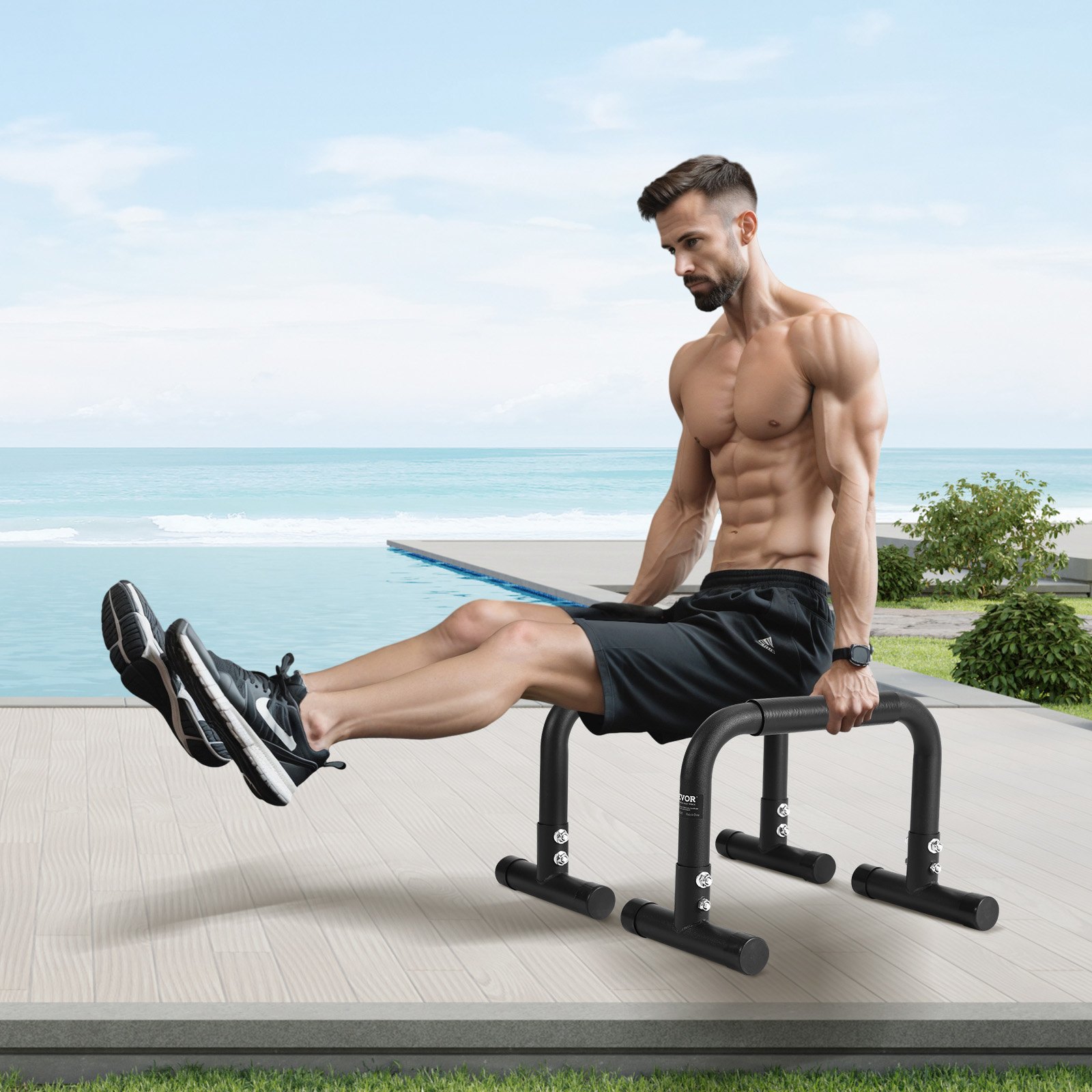 VEVOR Barre Trazione Stazione per Dip Carico 500lbs, Stazione per Dip Bar per Allenamento Fitness Parallele Push Up Stand, Barre parallele per Allenamento della Forza, Palestra Casa