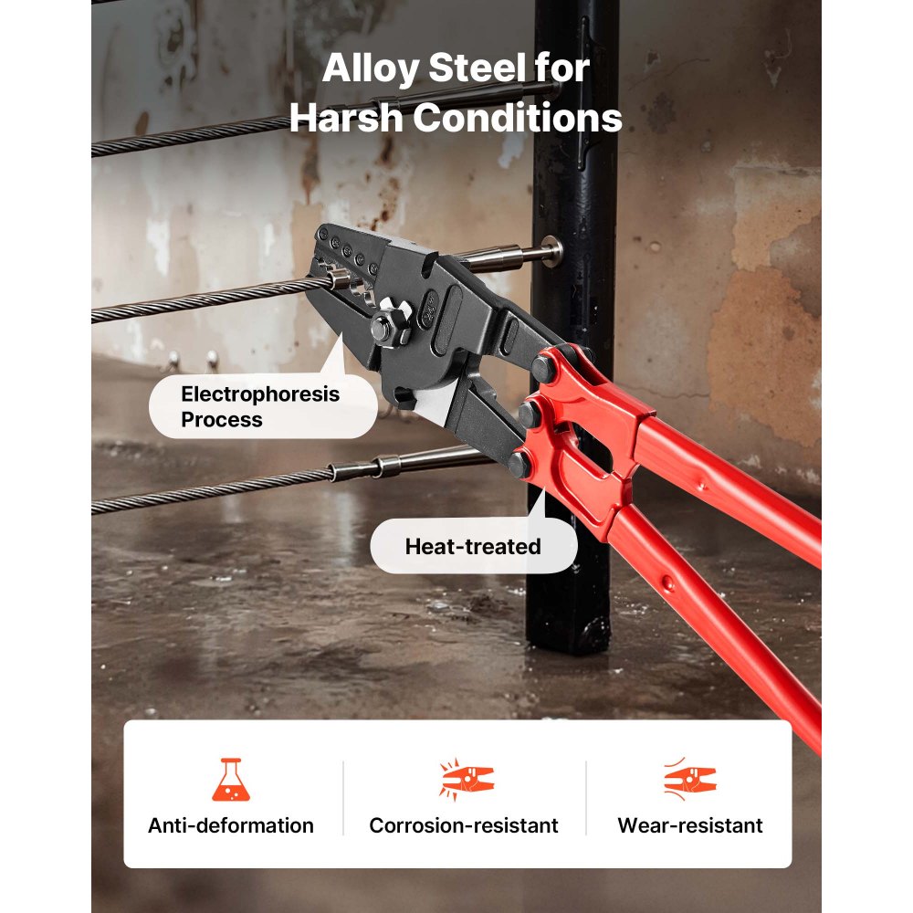 VEVOR Pinza Piegatrice Manuale 24 pollici, Utensile per Pressatura da 1/16 a 3/16 Pollici, Utensile per Crimpatura a Fune Rosso, Tagliafili per Cavi con Piegatrice a Mano con Impugnatura Ergonomica