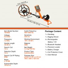 VEVOR Rilevatore per Metalli Impermeabile IP68 Sommergibile 3m Bobina di Ricerca 30,5cm 7 Modalità di Funzione 4 Batterie Ricaricabili Lunghezza Asta Regolabile 99-127cm Metal Detector Professionale