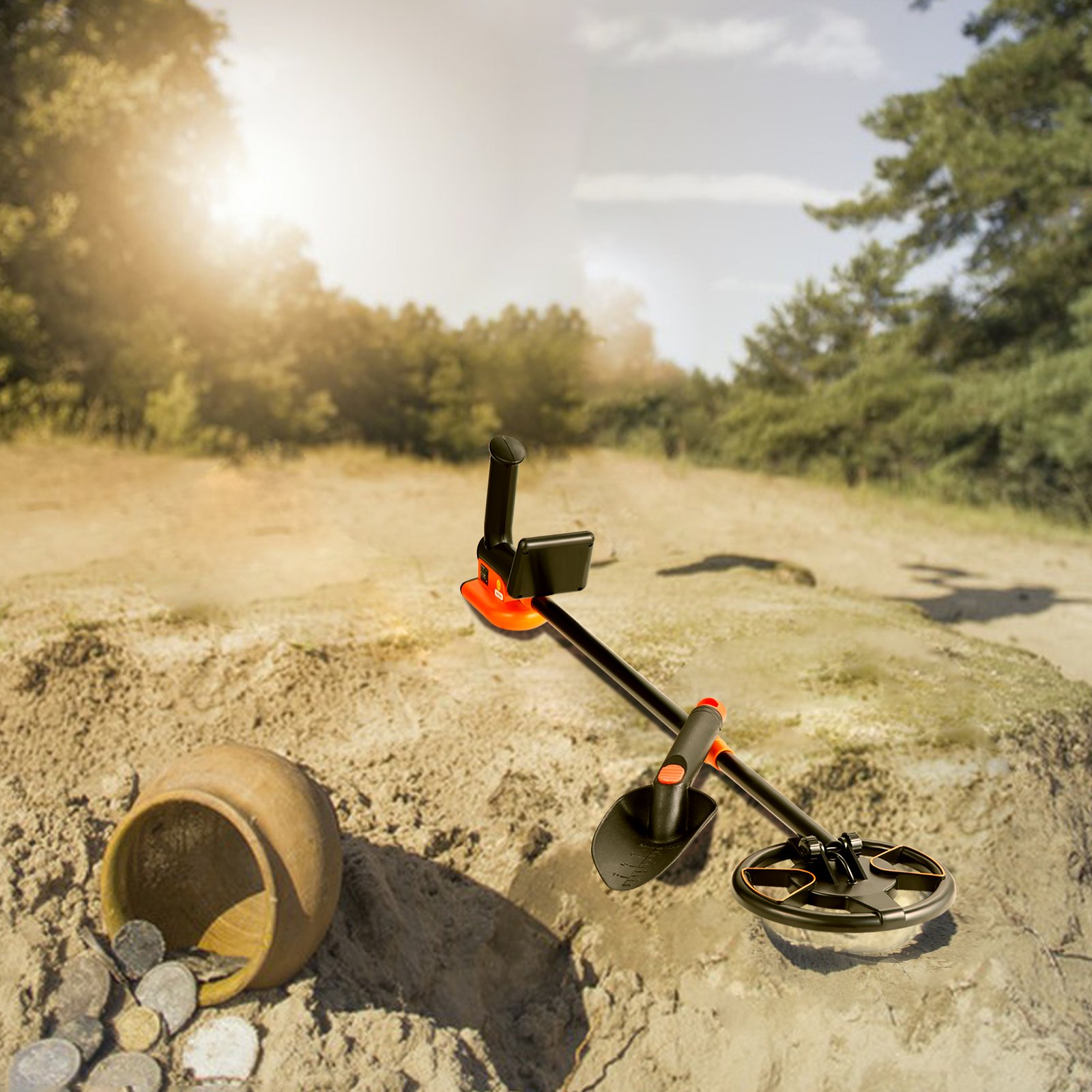 VEVOR Rilevatore per Metalli Sottoterra Bobina Diametro 15,2cm per Bambini 7,6-9,6 V Lunghezza Asta Regolabile tra 66-91cm, Metal Detector per Bambini Bobina IP68 Temperatura -10℃-50℃ Frequenza 5,8kHz