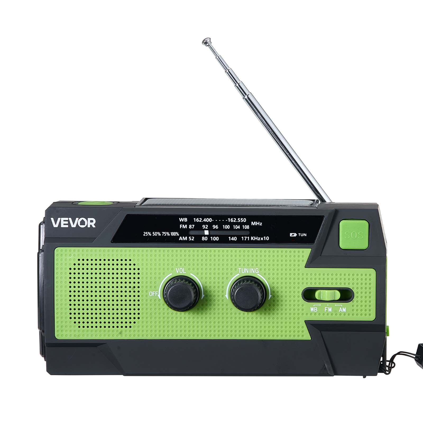 VEVOR Radio Meteorologica di Emergenza, Batteria da 4000 mAh, Radio di Emergenza a Manovella Solare con Avviso FM/AM/WB/NOAA, con Cavo di Ricarica USB, Allarme SOS e Torcia, per Emergenze all'Aperto