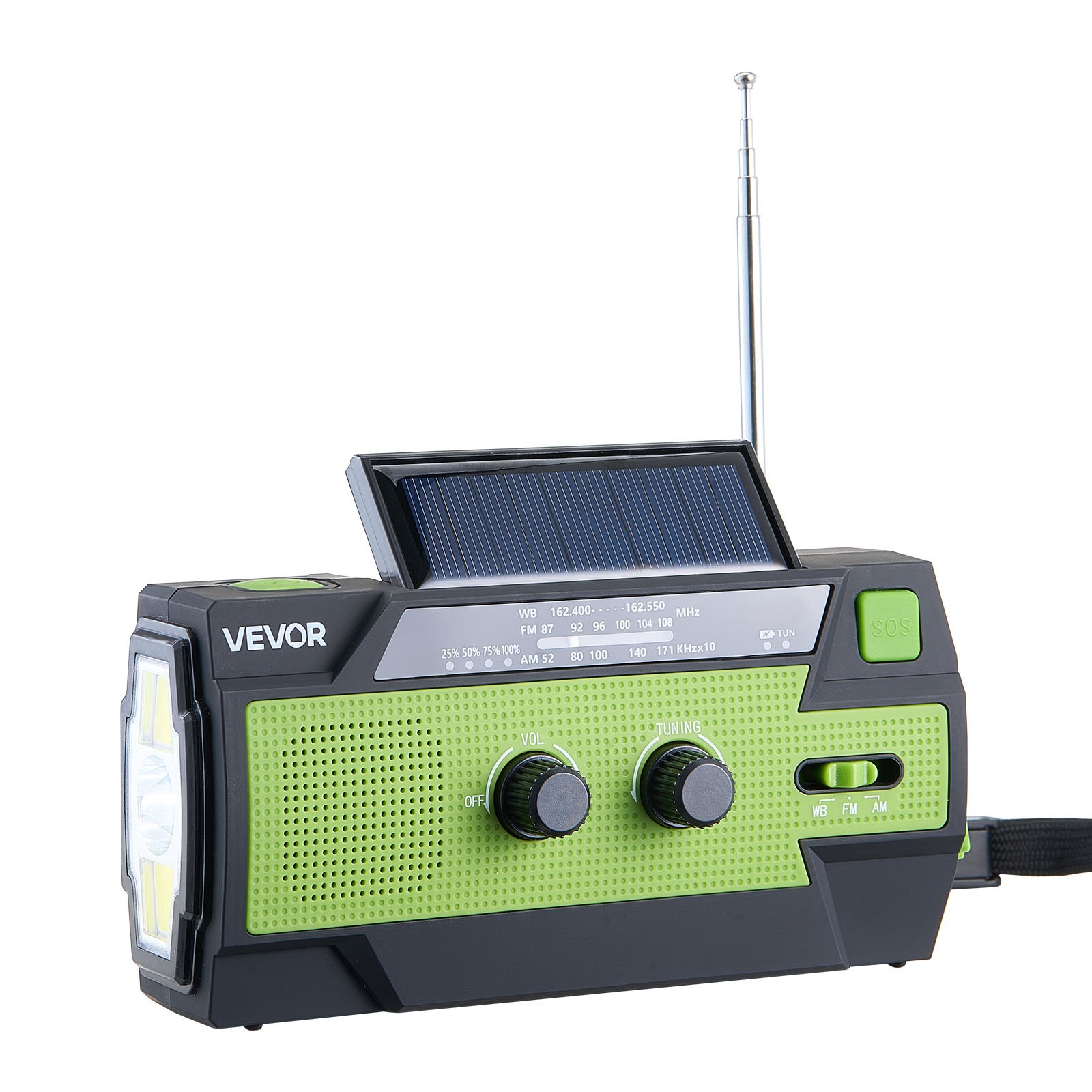 VEVOR Radio Meteorologica di Emergenza, Batteria da 4000 mAh, Radio di Emergenza a Manovella Solare con Avviso FM/AM/WB/NOAA, con Cavo di Ricarica USB, Allarme SOS e Torcia, per Emergenze all'Aperto
