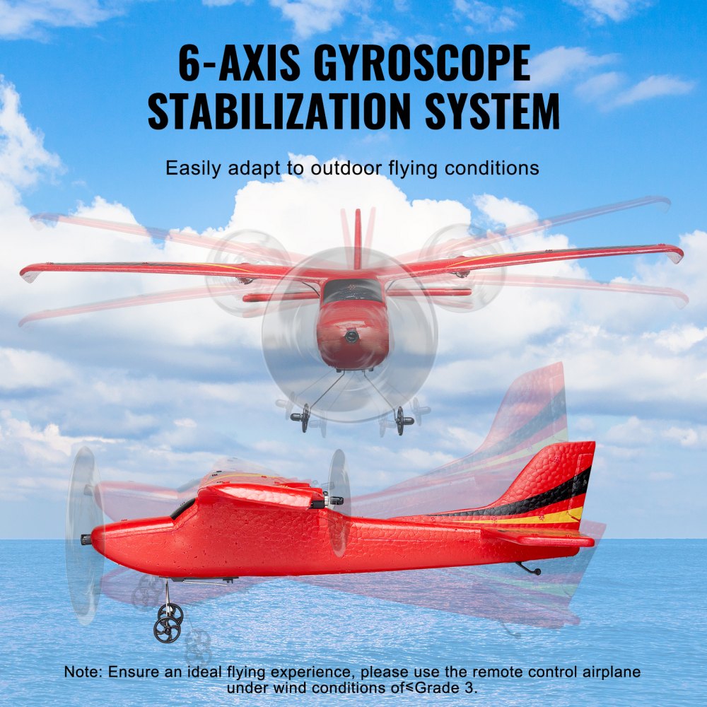 VEVOR RC airplane, 2.4 GHz 2-channel remote control airplane with 6-axis gyro stabilizer, ready-to-fly toy airplane with 2 batteries, easy-to-fly RC glider for adults, children, beginners, boys and girls