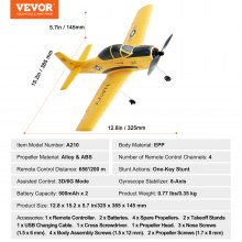 VEVOR RC Aereo 2,4 GHz Aereo Telecomandato 4 Canali 2 Batterie Adulti Bambini