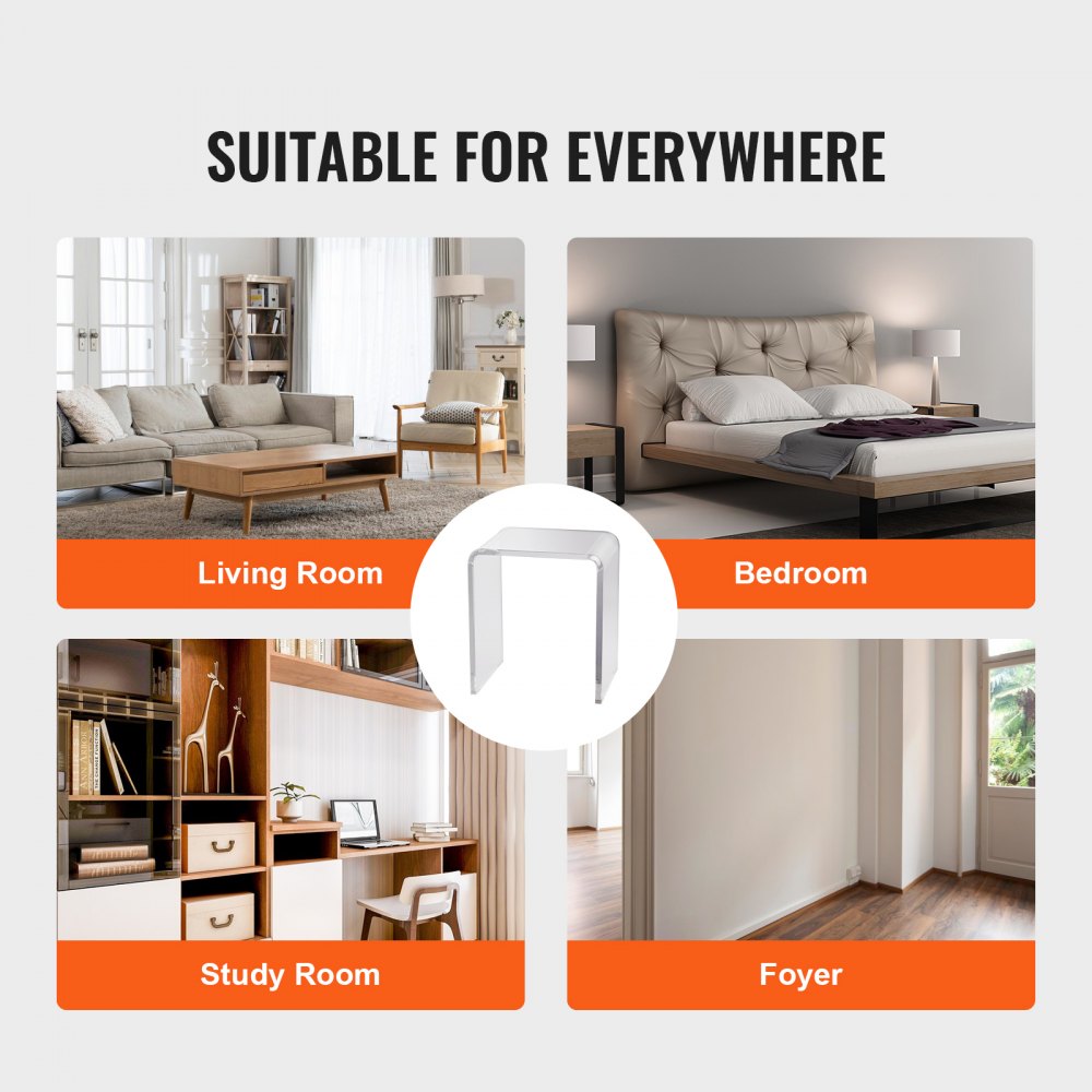 VEVOR 2 pcs. Side table 415 x 305 x 460 mm, U-shaped acrylic table, transparent coffee table for drinks, food, snacks, used in living room, bedroom, study, etc.