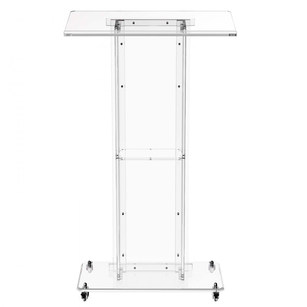 VEVOR Leggio da Podio 120 cm in Acrilico per Laptop Ripiano Portaoggetti, per Scuole, Chiese ed Eventi, Scrivania Mobile Portatile Trasparente con Ripiano Portaoggetti, Fermalibri e Ampia Superficie