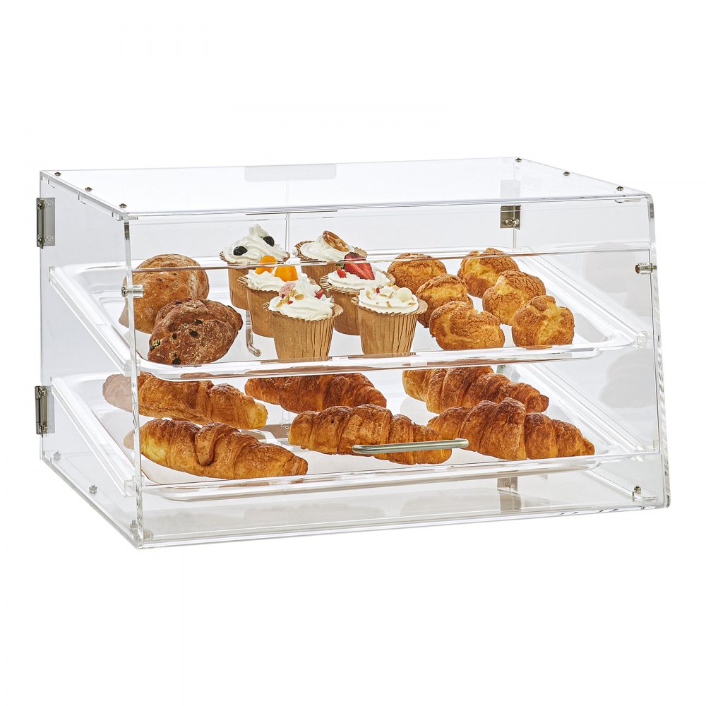 VEVOR Espositore per Pasticceria 2 Ripiani Accesso sul Retro Ripiani Rimovibili in Acrilico Trasparente, Espositore da Pasticceria per Pane Dolci da Pasticceria 510 x 350 x 35 mm Vetrina da Panificio