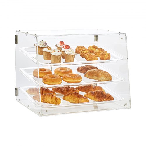 VEVOR Espositore per Pasticceria 3 Ripiani Accesso sul Retro Ripiani Rimovibili in Acrilico Trasparente, Espositore da Pasticceria per Pane Dolci da Pasticceria 526 x 360 x 415mm Vetrina da Panificio