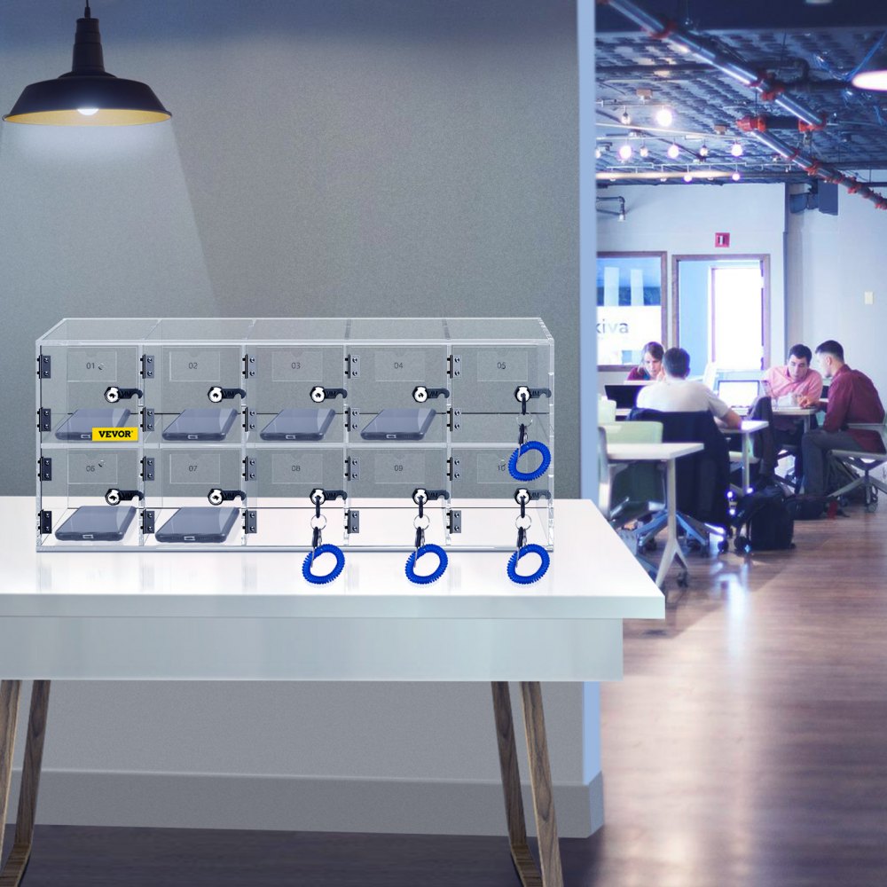 VEVOR Armadietto per Cellulare con 10 Scompartimenti Materiale Acrilico con Serrature e Chiavi, Armadietto da Parete per Ufficio Aula Palestra, Cassetta Deposito Oggetti da Parete Acrilico Trasparente