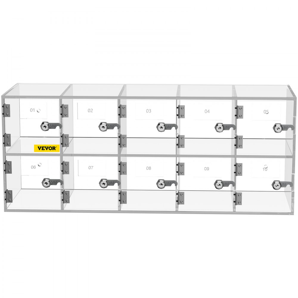 VEVOR Mobile Phone Storage Locker, 10 Compartments Made of Acrylic Material with Door Locks and Keys, Wall Cabinet, Pocket Office, Classroom, Gym, Box, Transparent
