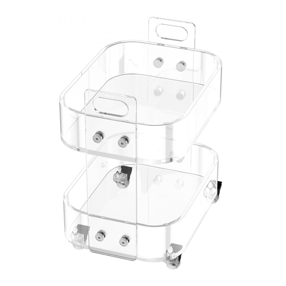 VEVOR Carrello di Servizio Mobile a 2 Ripiani, Carrello in Acrilico con Spazio di Archiviazione, Comodino Trasparente Come Tavolino Laterale, per Soggiorno, Camera da Letto, Bar, Ufficio