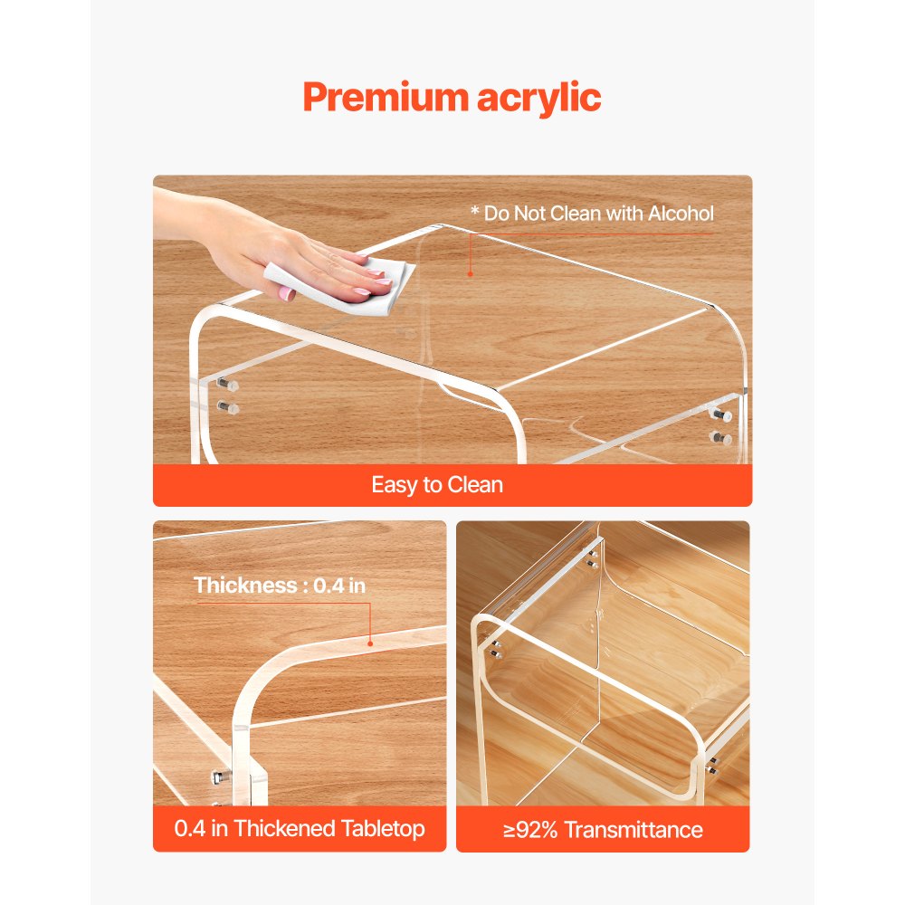 VEVOR Acrylic Side Table, 2 Tiers Clear Bedside Table with Storage Shelf, Modern Rectangle Acrylic End Desk, Transparent Thick Nightstand for Bedroom, Living Room, Study, 30 x 40 x 50 cm (Clear)