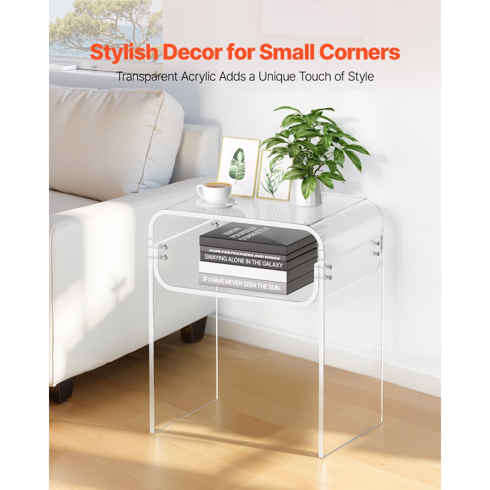 VEVOR Tavolino in Acrilico, Comodino Trasparente a 2 Livelli con Ripiano, Comodino Rettangolare Moderno in Acrilico, Comodino Spesso per Camera da Letto, Soggiorno, Studio, 30 x 40 x 50 cm