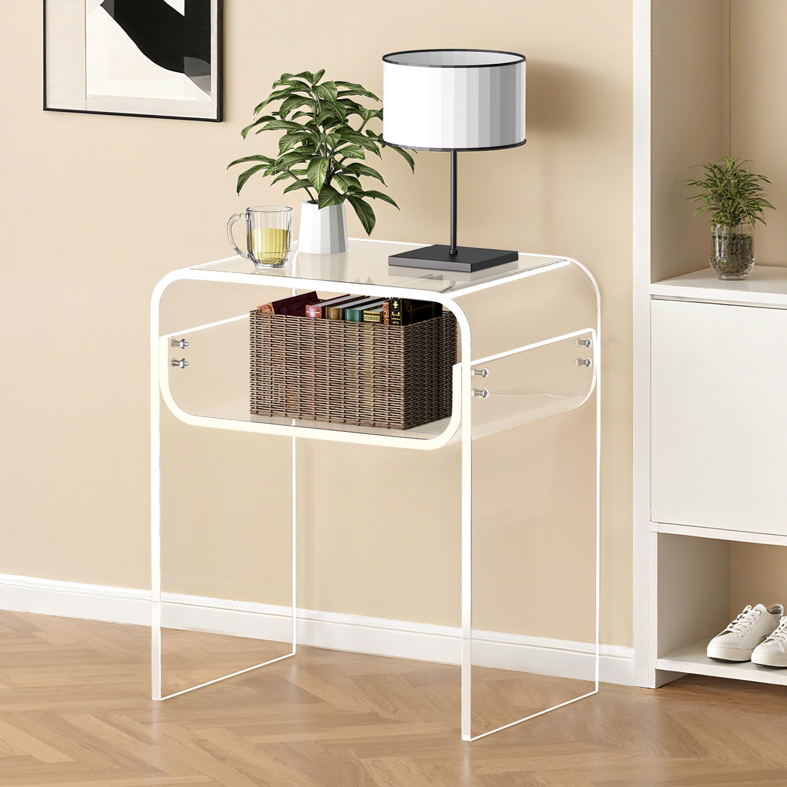VEVOR Acrylic Side Table, 2 Tiers Clear Bedside Table with Storage Shelf, Modern Rectangle Acrylic End Desk, Transparent Thick Nightstand for Bedroom, Living Room, Study, 30 x 40 x 50 cm (Clear)