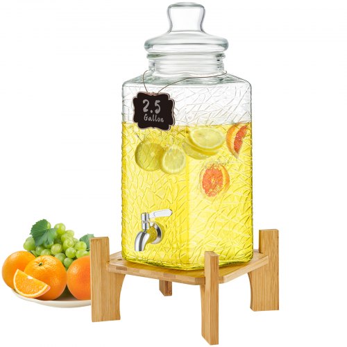 VEVOR Dispenser per Bevande di Vetro, Dispenser per Bevande da 10 Litri per Feste, con Supporto, Rubinetto Acciaio Inossidabile, Dispenser per Acqua per Succo, Tè Freddo, Ristoranti, Hotel, Feste