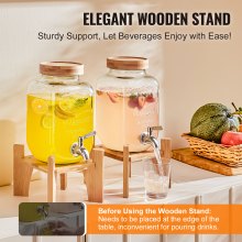 VEVOR Distributore per Bevande di Vetro, Dispenser per Bevande da 3,8 Litri, 2 Pezzi, con Supporto, Rubinetto Acciaio Inossidabile, Dispenser per Acqua per Succo, Tè Freddo, Ristoranti, Hotel, Feste