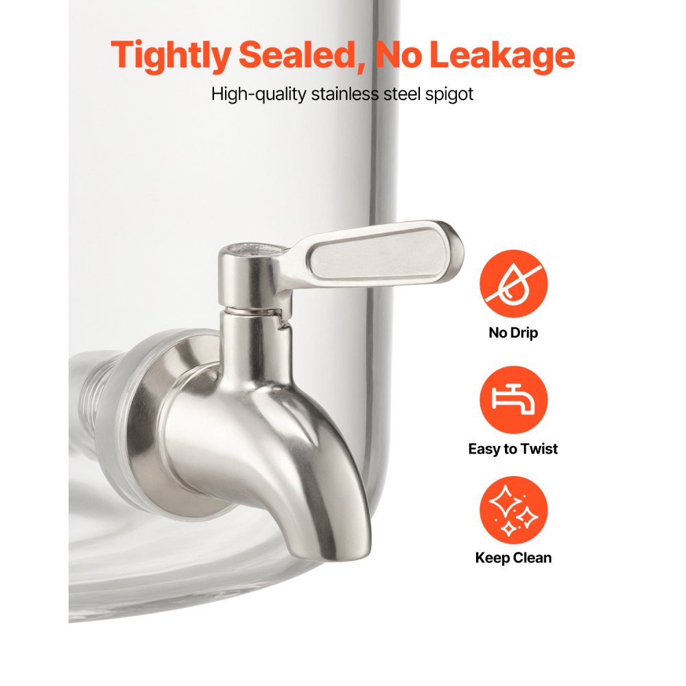 VEVOR Distributore di Bevande 8 L per Feste, Contenitore di Succhi in Vetro con Supporto in Legno con Rubinetto in Acciaio Inox, Distributore di Tè Freddo, Limonata per Ristoranti, Hotel e Feste