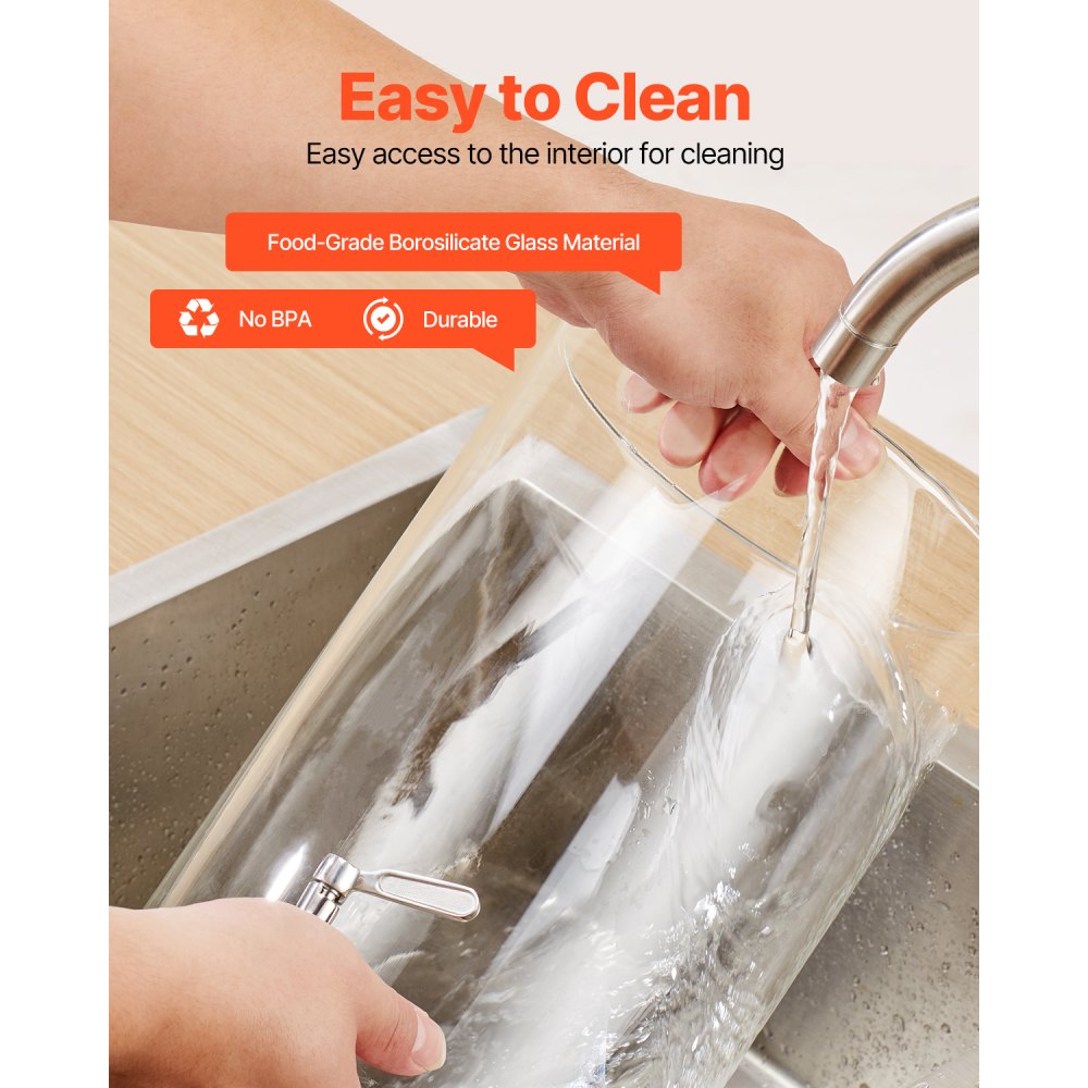 VEVOR Distributore di Bevande 8 L per Feste, Contenitore di Succhi in Vetro con Supporto in Legno con Rubinetto in Acciaio Inox, Distributore di Tè Freddo, Limonata per Ristoranti, Hotel e Feste