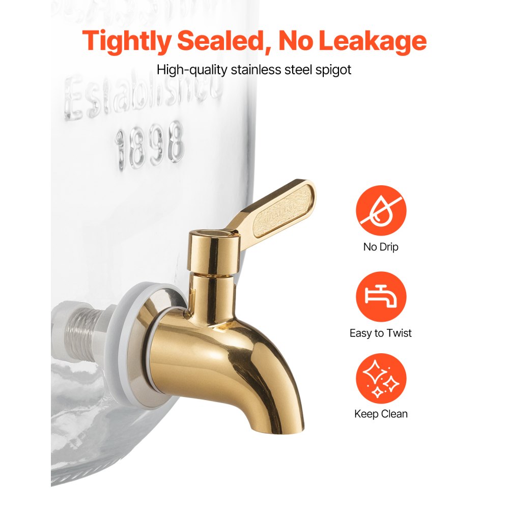 VEVOR Distributore di Bevande, 2 Pezzi da 8 L, Contenitore di Succhi in Vetro con Supporto in Metallo, Rubinetto in Acciaio Inox, Infusore, Distributore di Tè Freddo, Limonata, per Feste