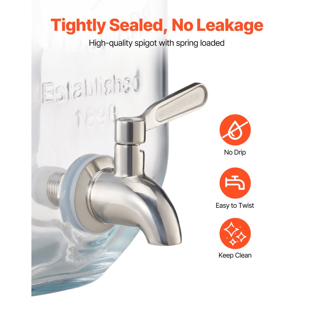 VEVOR Distributore di Bevande, 3 Pezzi da 8 L, Contenitore di Succhi in Vetro con Supporto in Legno, Rubinetto in Acciaio Inox, Infusore, Distributore di Tè Freddo, Limonata, per Feste