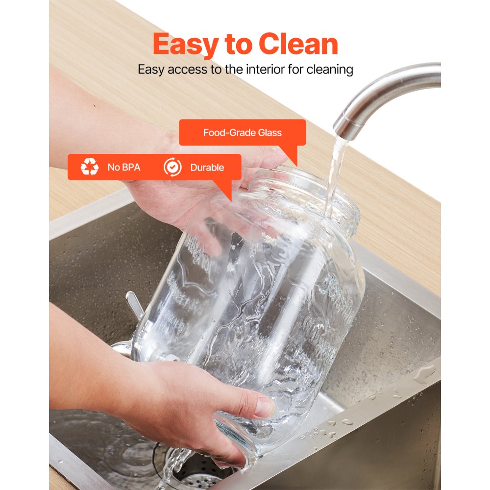 VEVOR Distributore di Bevande, 3 Pezzi da 8 L, Contenitore di Succhi in Vetro con Supporto in Legno, Rubinetto in Acciaio Inox, Infusore, Distributore di Tè Freddo, Limonata, per Feste