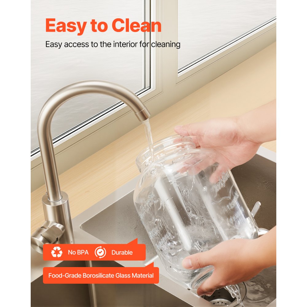 VEVOR Distributore di Bevande, 2 Pezzi da 3,8 L, Contenitore di Succhi in Vetro con Supporto in Legno, Rubinetto in Acciaio Inox, Infusore, Distributore di Tè Freddo, Limonata, per Feste