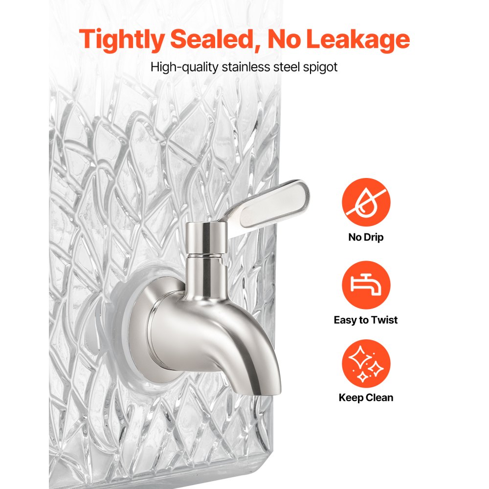 VEVOR Beverage Dispenser (1 x 10 L) for Parties, Juice Dispenser (made of glass) with drip-proof tap & metal stand, Water Dispenser for Restaurants, Parties, Lemonade, Iced Tea, Homemade Drinks