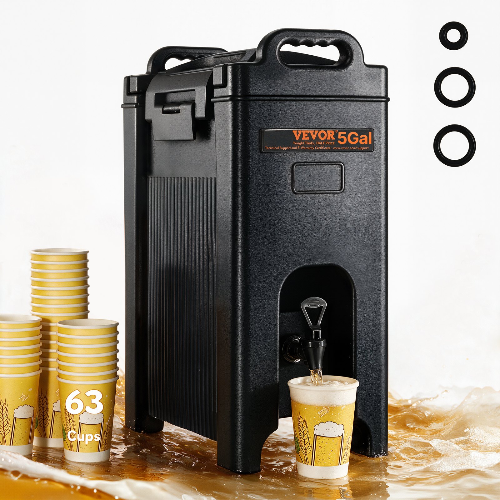 VEVOR Distributore per Bevande Isotermico con Rubinetto di Erogazione Capienza ca. 18,9L Materiale Alimentare per Buffet Festa Evento, Contenitore Isotermico per Distribuzione Bevande Calde / Fredde