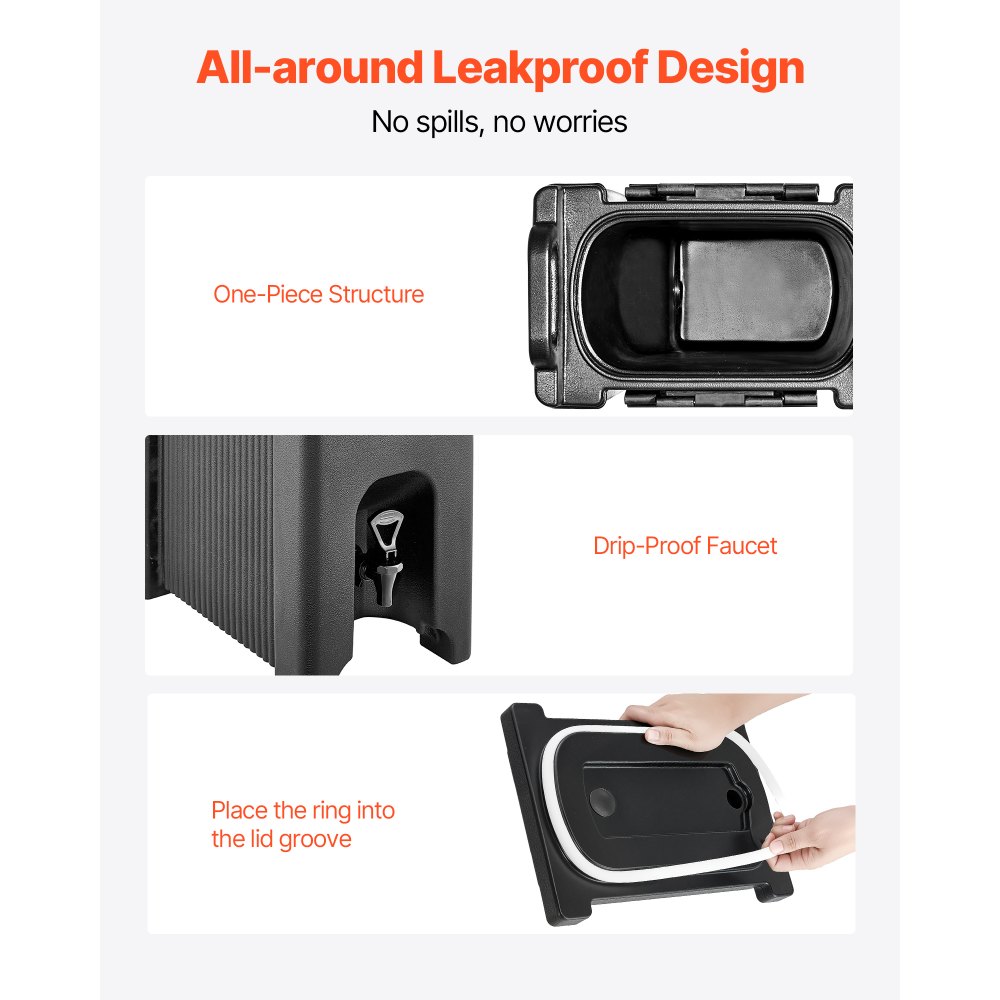 VEVOR Distributore di Bevande Isolato da 19 L Distributore di Bevande Calde e Fredde con Rubinetto e Maniglia, per Tè, Caffè e Acqua in Bar e Ristoranti, 2 Pezzi, Nero, Isolamento a Lunga Durata