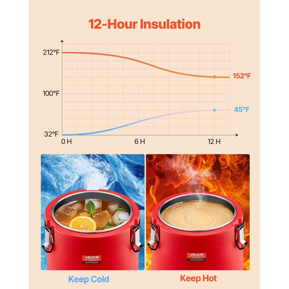 VEVOR Distributore di Bevande Isolato da 8 L Distributore di Bevande Calde e Fredde Termiche con Rubinetto, Interno in Acciaio Inossidabile 304, per Tè, Caffè, Ristoranti, Esterni, Uso Versatile