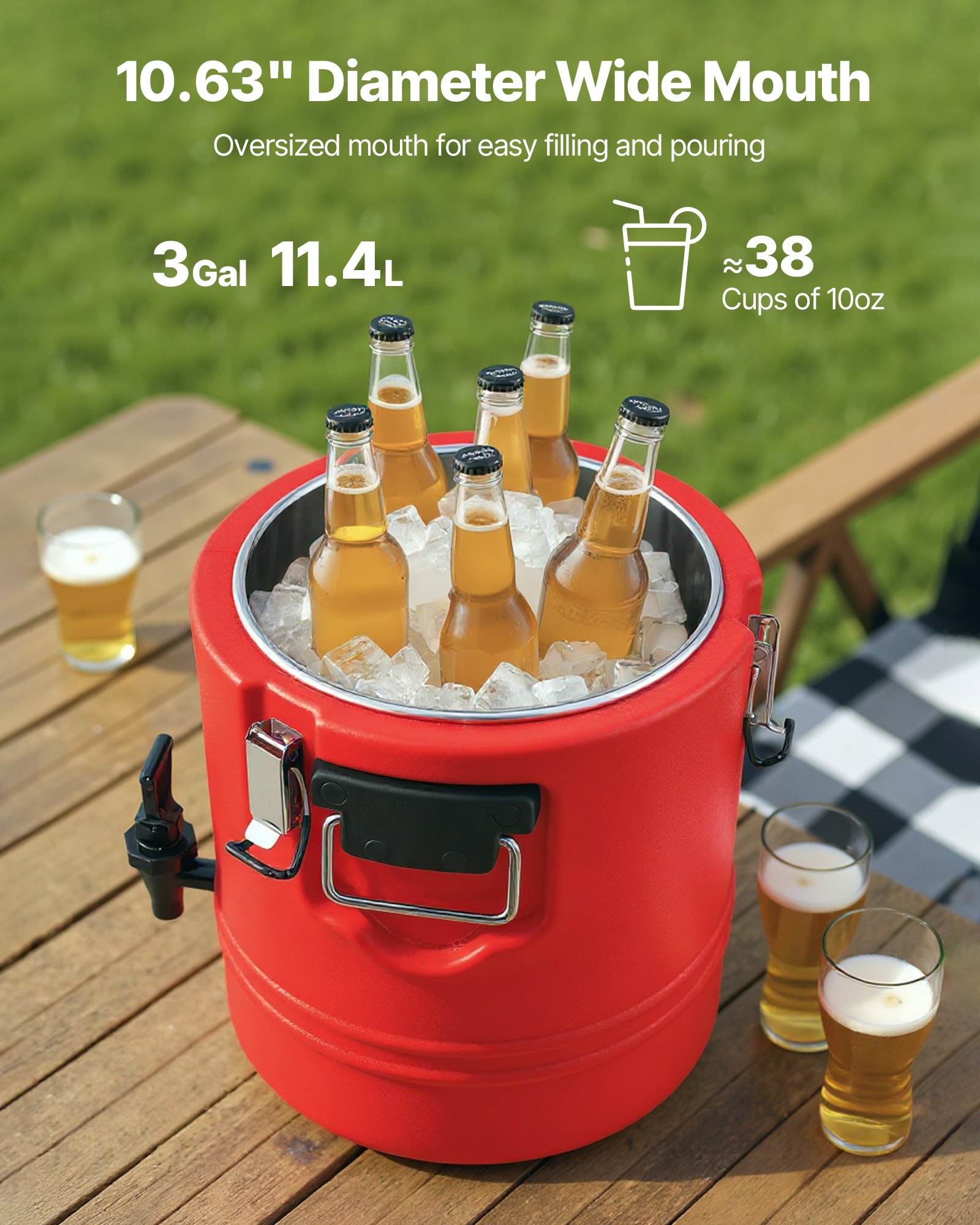 VEVOR Distributore di Bevande Isolato da 11,4 L Distributore di Bevande Calde e Fredde Termiche con Rubinetto, Interno in Acciaio Inossidabile 304, per Tè, Caffè, Ristoranti, Esterni, Uso Versatile