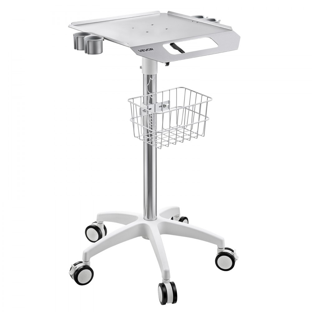 VEVOR Carrello Medico con Portata Massima di 30 kg e Altezza Regolabile, Ideale per Cliniche, Ospedali e Laboratori, Sollevamento Pneumatico, Supporto Stabile, con Cestello e Ruote Girevoli a 360°
