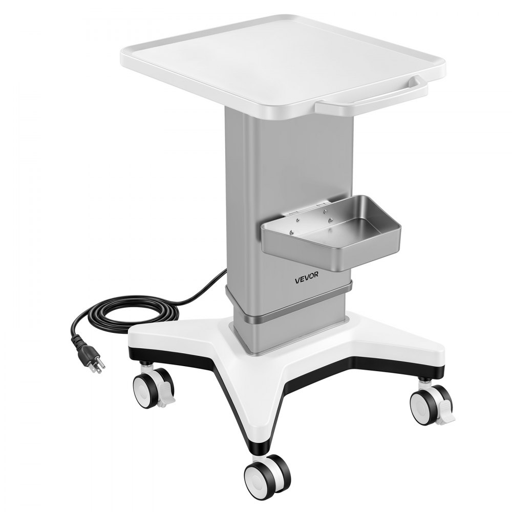 VEVOR Carrello Medico con Sollevamento Elettrico e Portata Max di 50 kg, Ideale per Cliniche Ospedali e Laboratori, Supporto Stabile, Altezza Regolabile e Ruote Silenziose Girevoli a 360° con Blocco