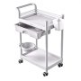 VEVOR Carrello Medico a Due Ripiani con Ruote e Cassetto Portata Max 50 kg, per Cliniche Ospedali Saloni di Bellezza Laboratori, con Contenitore Portaoggetti e Vassoio per Rifiuti, Struttura Stabile