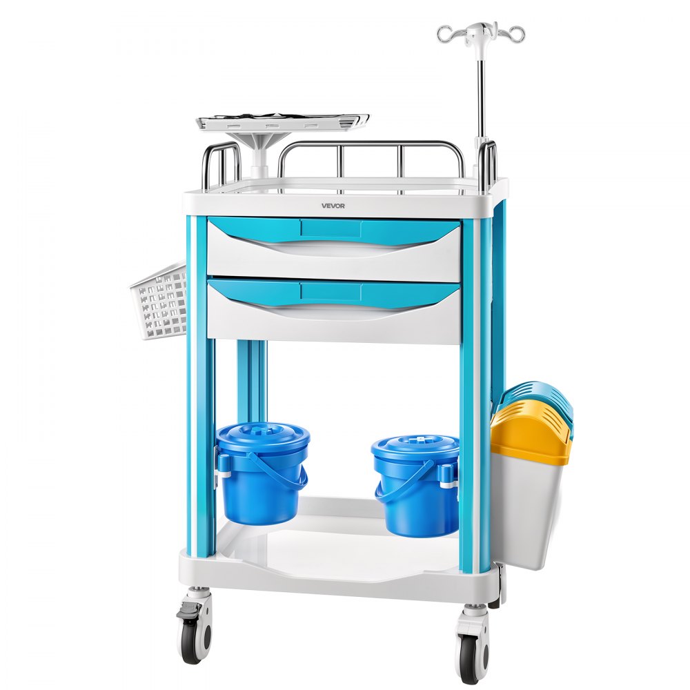 VEVOR Carrello da Laboratorio con Portata Massima di 110 kg e 2 Cassetti, per Ospedali Cliniche e Laboratori, Supporto Stabile, Ruote Silenziose e Girevoli a 360° con Blocco, Organizzazione Spazio