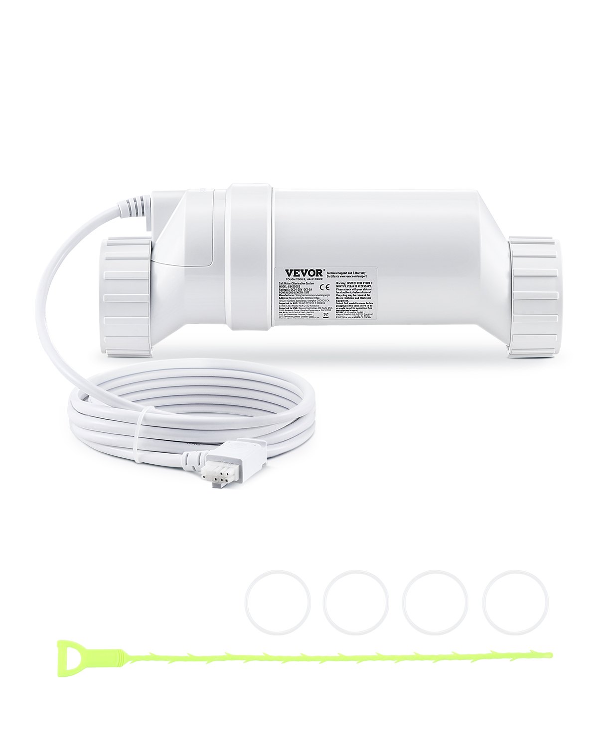 VEVOR Sistema di Clorazione dell'Acqua Salata, Cella di Clorazione per Piscine Adatta per Hayward W3T-Cell-3 (T3), Sistema per Piscine Interrate max. 15000 Galloni Cavo da 4,6m, Bianco