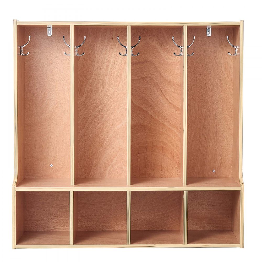 VEVOR Mobiletto Guardaroba per Bambini Porta Cappotti Zaini Scarpe, Armadietto per Bambini 4 Scomparti in Legno per Asilo Nido Scuola Materna Area Ricezione Scolastica, Armadio per Giacche Cappotti