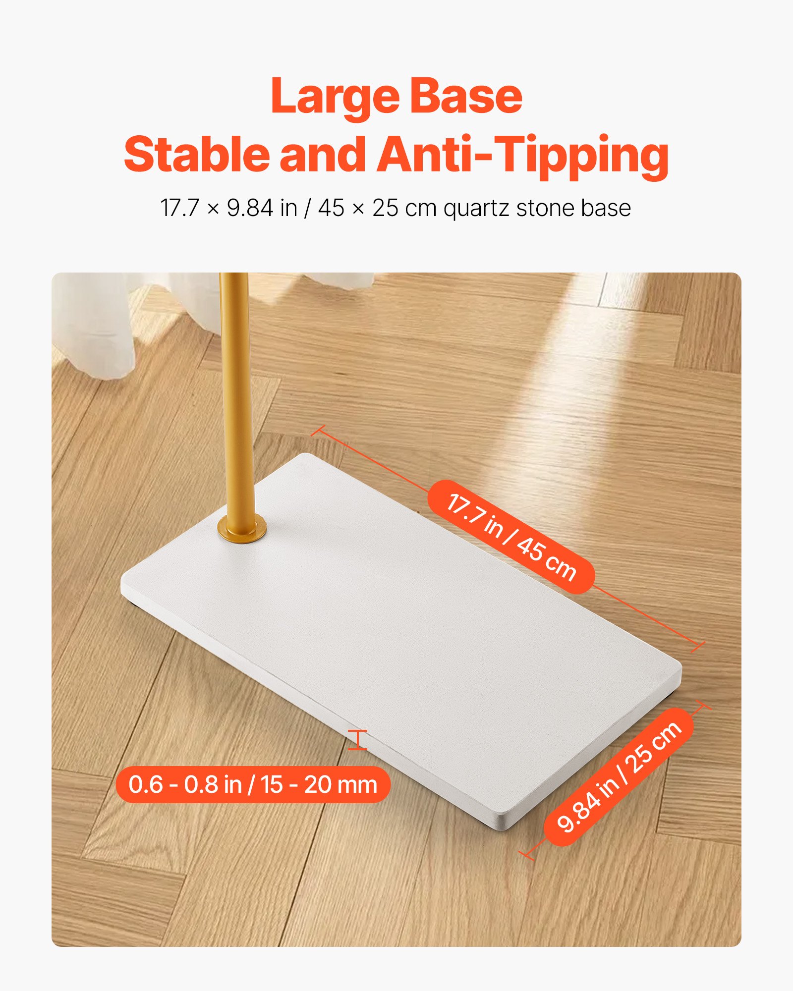 VEVOR Appendiabiti da Terra 450 x 250 x 1700 mm Appendiabiti in Metallo con Base in Pietra di Quarzo e 3 Ganci Rotondi, per Ingresso, Camera da Letto, Soggiorno, per Cappotti, Cappelli, Borse