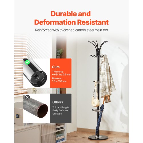 Yoobure Appendiabiti Autoportante Con Base In Marmo - 12 Ganci, Portaombrelli Rimovibile, Altezza 180 Cm, Per Ingresso E Camera Da Letto
