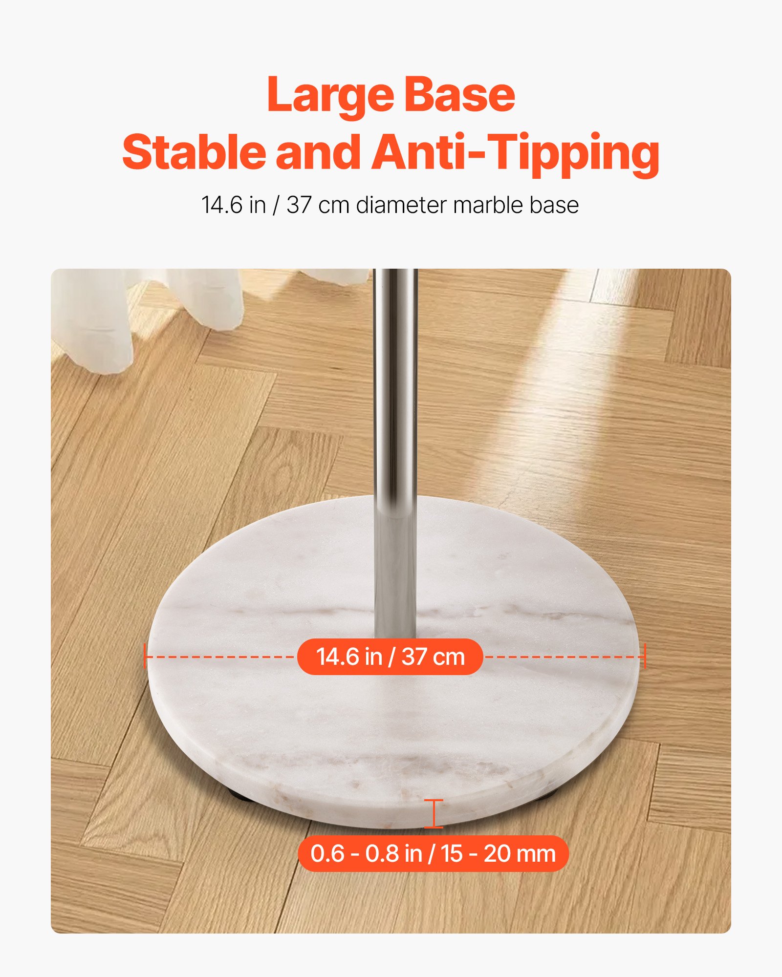 VEVOR Appendiabiti da Terra 370 x 370 x 1730 mm Appendiabiti Indipendente con Base in Marmo Stabile e 8 Ganci, per Ingresso, Camera da Letto, Ufficio, Soggiorno, per Cappotti, Cappelli, Borse