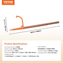 VEVOR Cric per Tronchi 1180 mm Sollevatore per Tronchi Manico Legno Max 457,2 mm