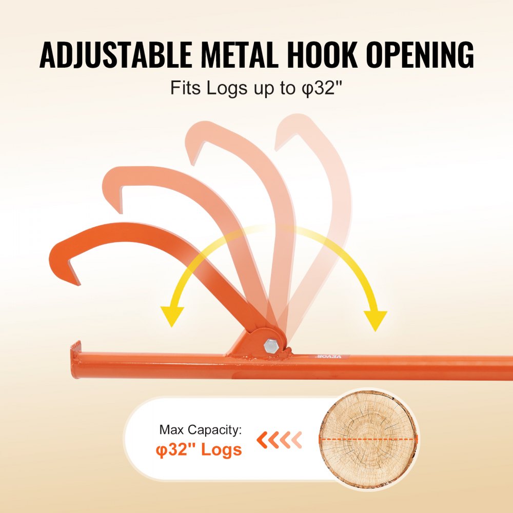 VEVOR Felling Lever, 1180 mm, robust steel log lifter, forestry hook, log lifter for logs with an 81 cm diameter, forestry tool, felling aid with dual function for rolling and clamping logs