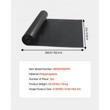 VEVOR Rotolo di Tessuto per Recinzione Anti-Sabbia, 0,91 x 152,4 m di in Polipropilene Resistente di Qualità Industriale per la Ritenzione dei Sedimenti, Tessuto Temporaneo per Cantieri Edili